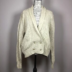 Creamy oatmeal linen cotton blend knit cardigan double buttons closure  sz 38